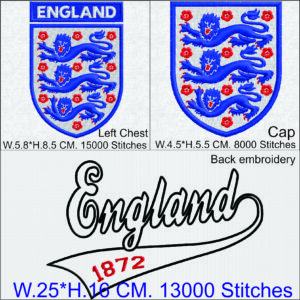 ไฟล์ลายปักโลโก้ทีมฟุตบอลทีมชาติอังกฤษ England ขนาด (อก, หมวก, หลัง) ไฟล์ DST, PES, EMB, NGS
