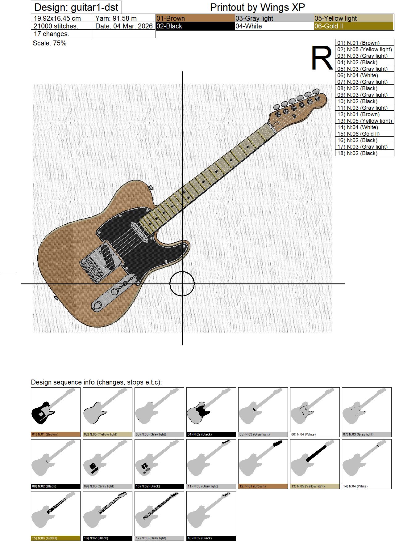 Electric Guitar Rock Embroidery Design - Image 2