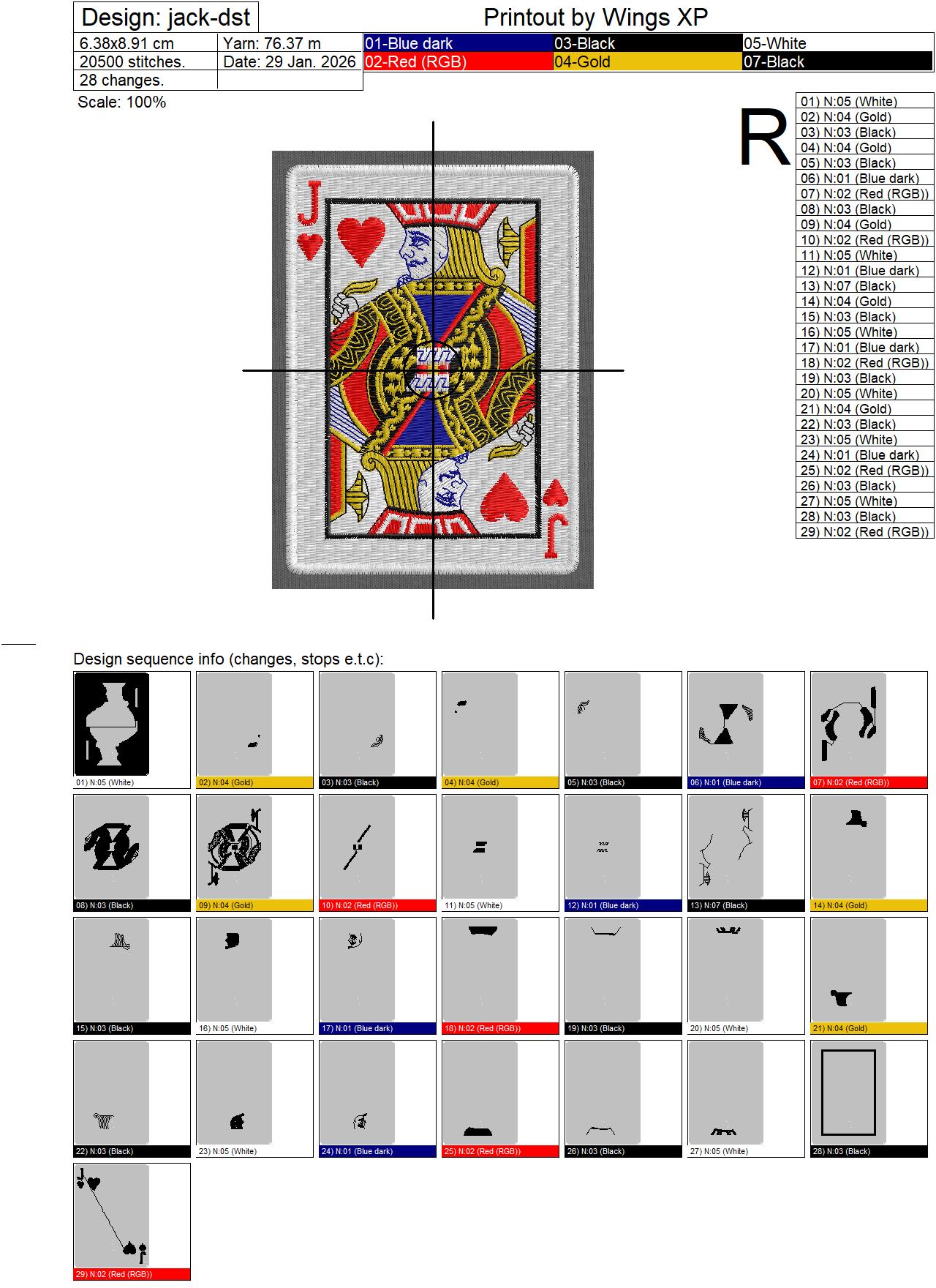 Jack of Hearts Playing Card Embroidery Design - Image 2
