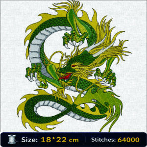 ลายปักมังกรจีนสีเขียวทอง Green and Gold Chinese Dragon Embroidery Design ไฟล์ลายปักคอมพิวเตอร์