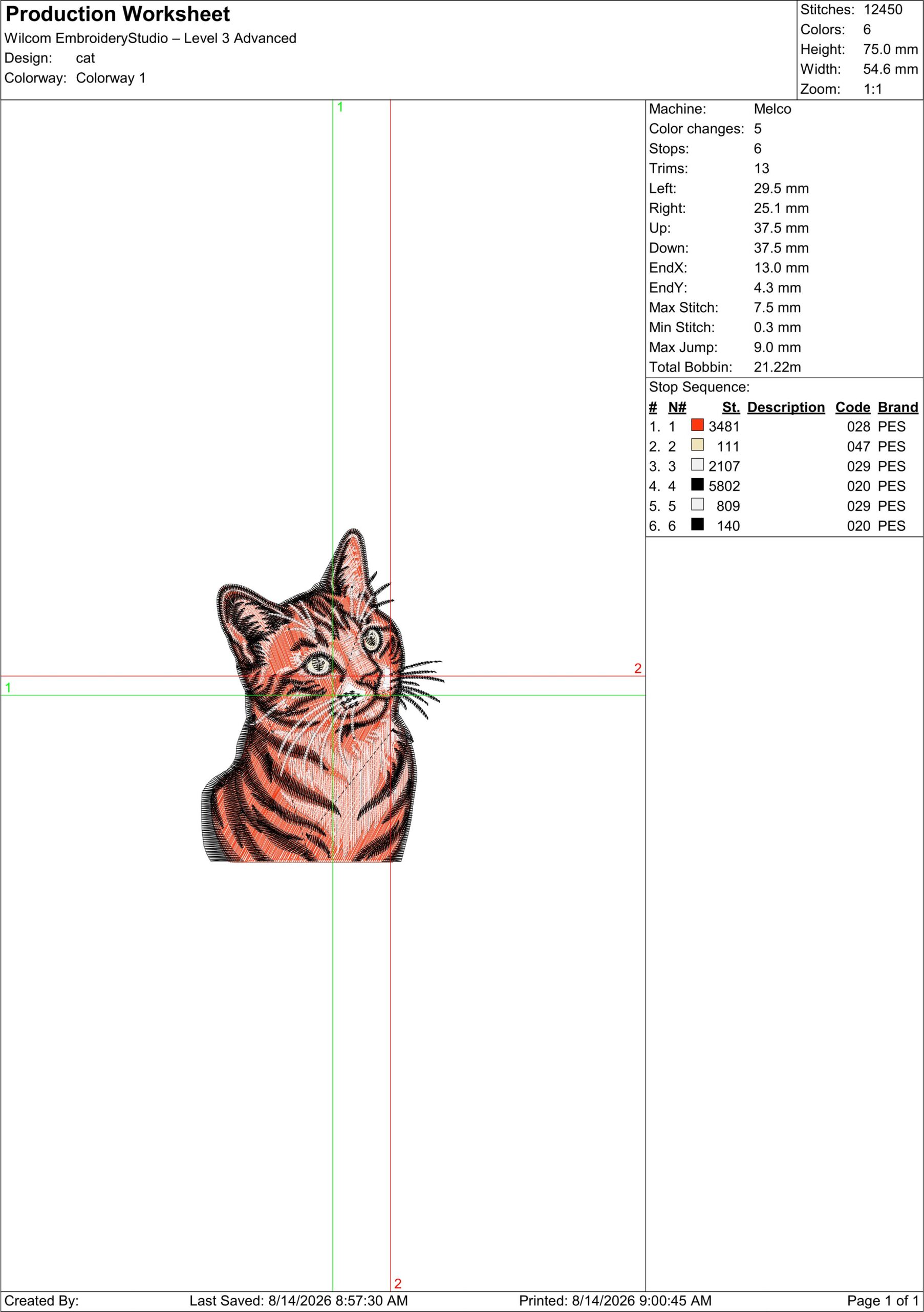 ลายปักแมวสีส้มฟรี Orange Cat Embroidery Design ไฟล์ลายปักคอมพิวเตอร์ - Image 3