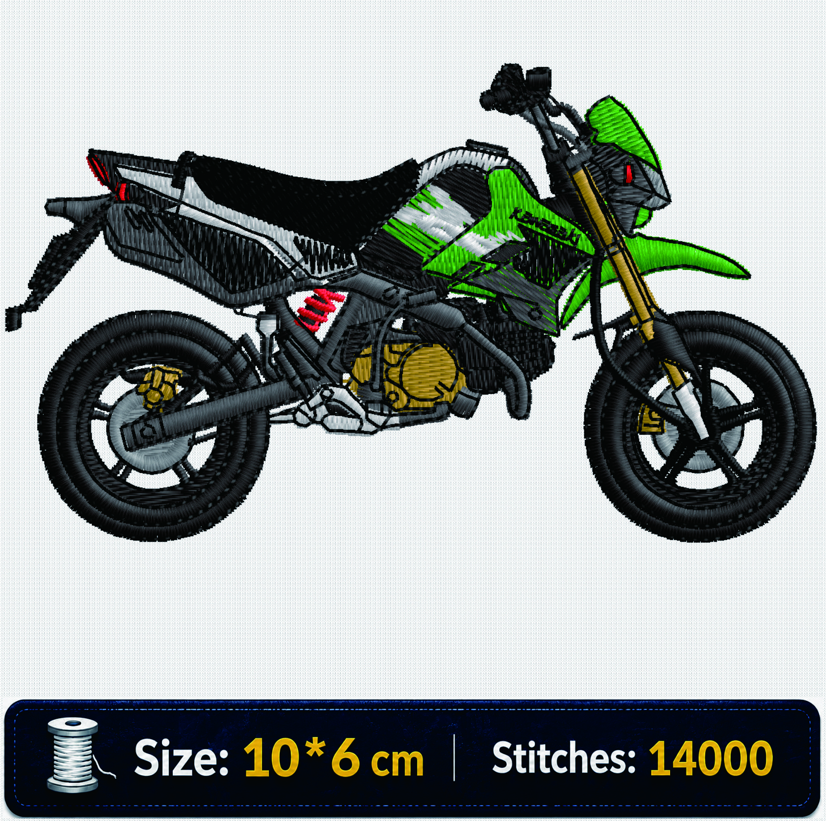 ลายปักรถมอเตอร์ไซค์ KSR สีเขียว KSR Motorcycle Embroidery Design ไฟล์ลายปักคอมพิวเตอร์