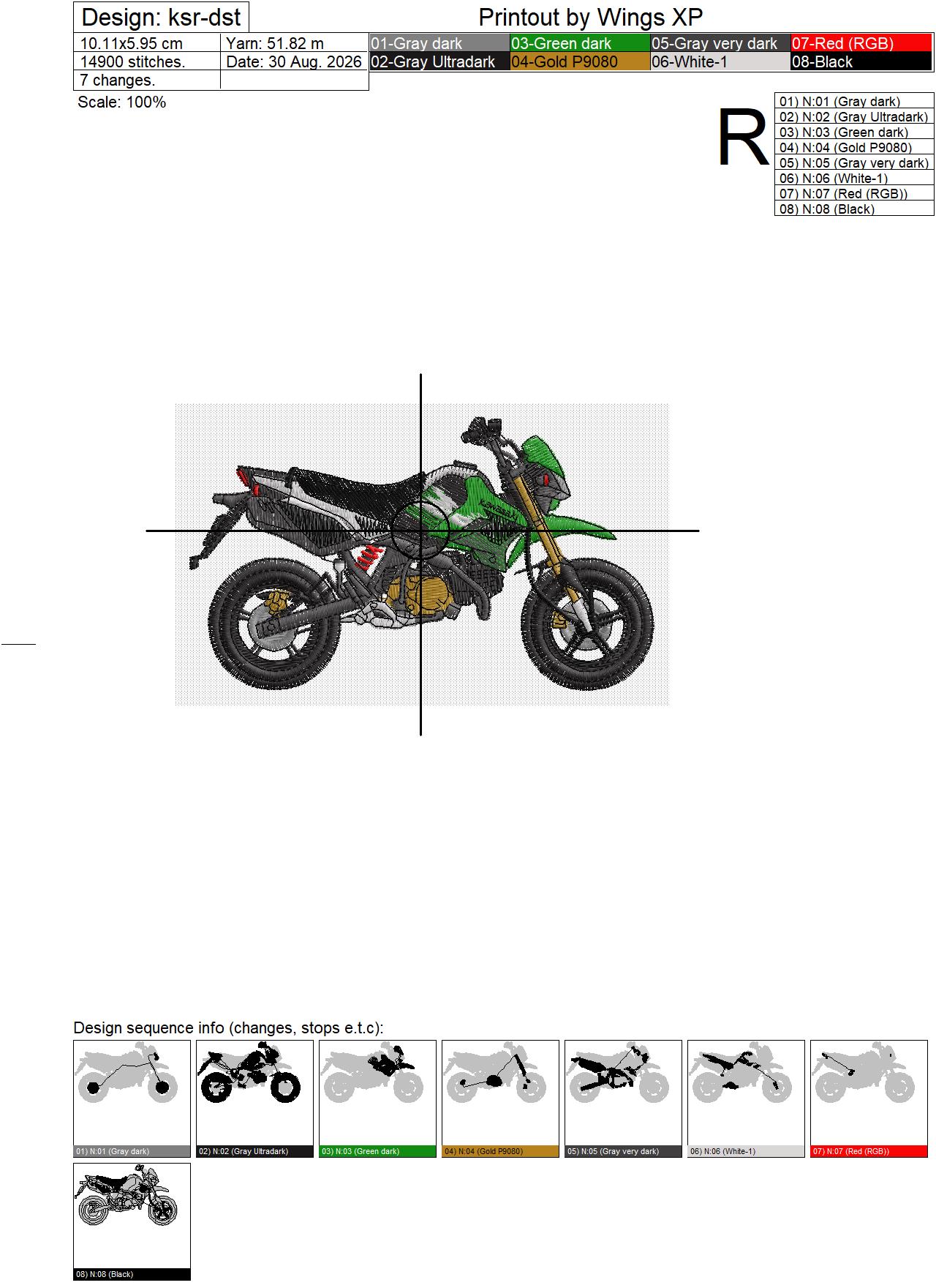 ลายปักรถมอเตอร์ไซค์ KSR สีเขียว KSR Motorcycle Embroidery Design ไฟล์ลายปักคอมพิวเตอร์ - Image 2