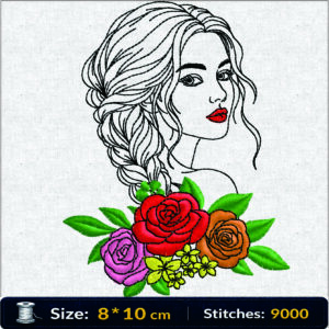 Braided Woman Floral Embroidery Design Rose Girl Portrait Machine Embroidery Digital Download