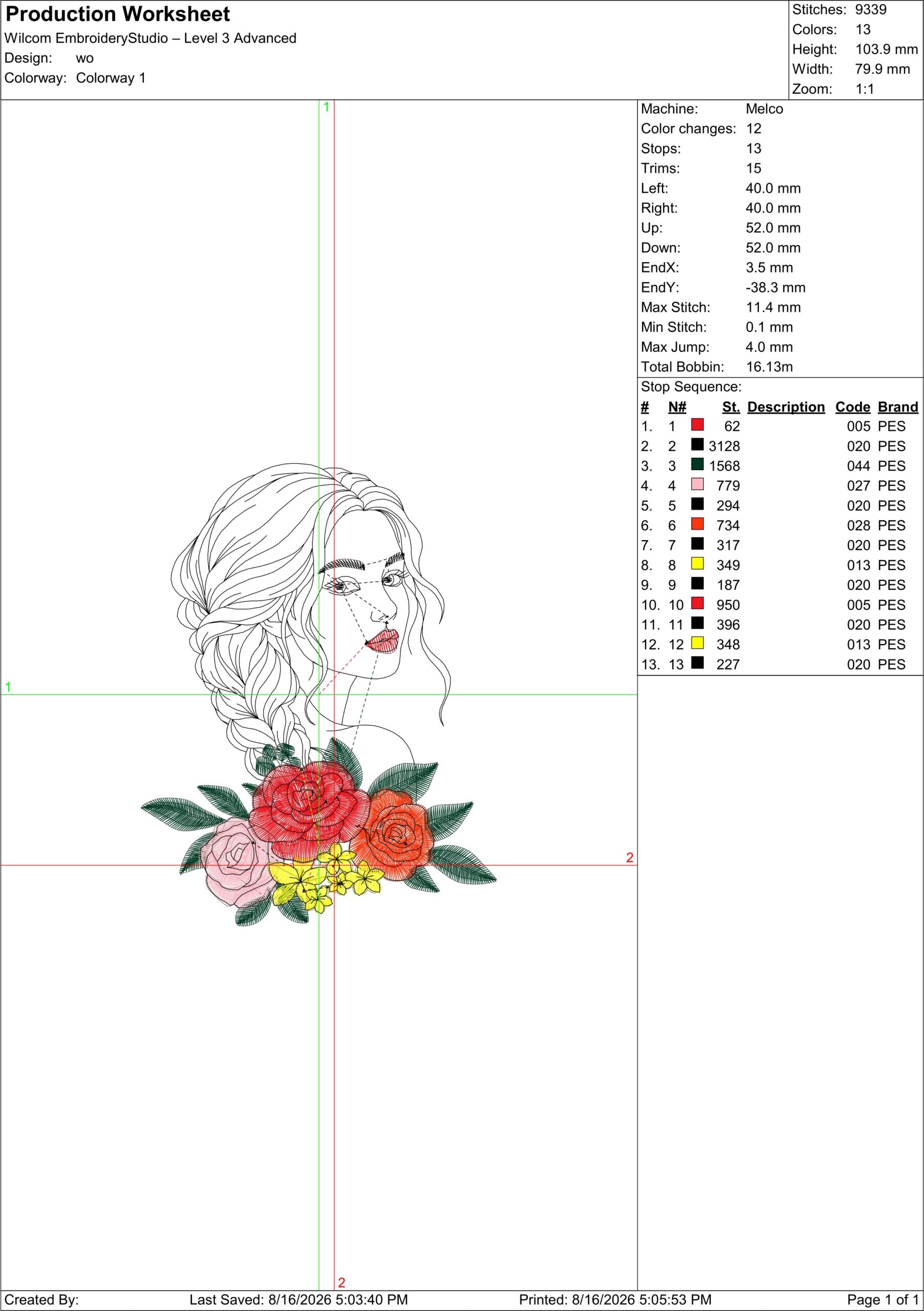Braided Woman Floral Embroidery Design Rose Girl Portrait Machine Embroidery Digital Download - Image 3