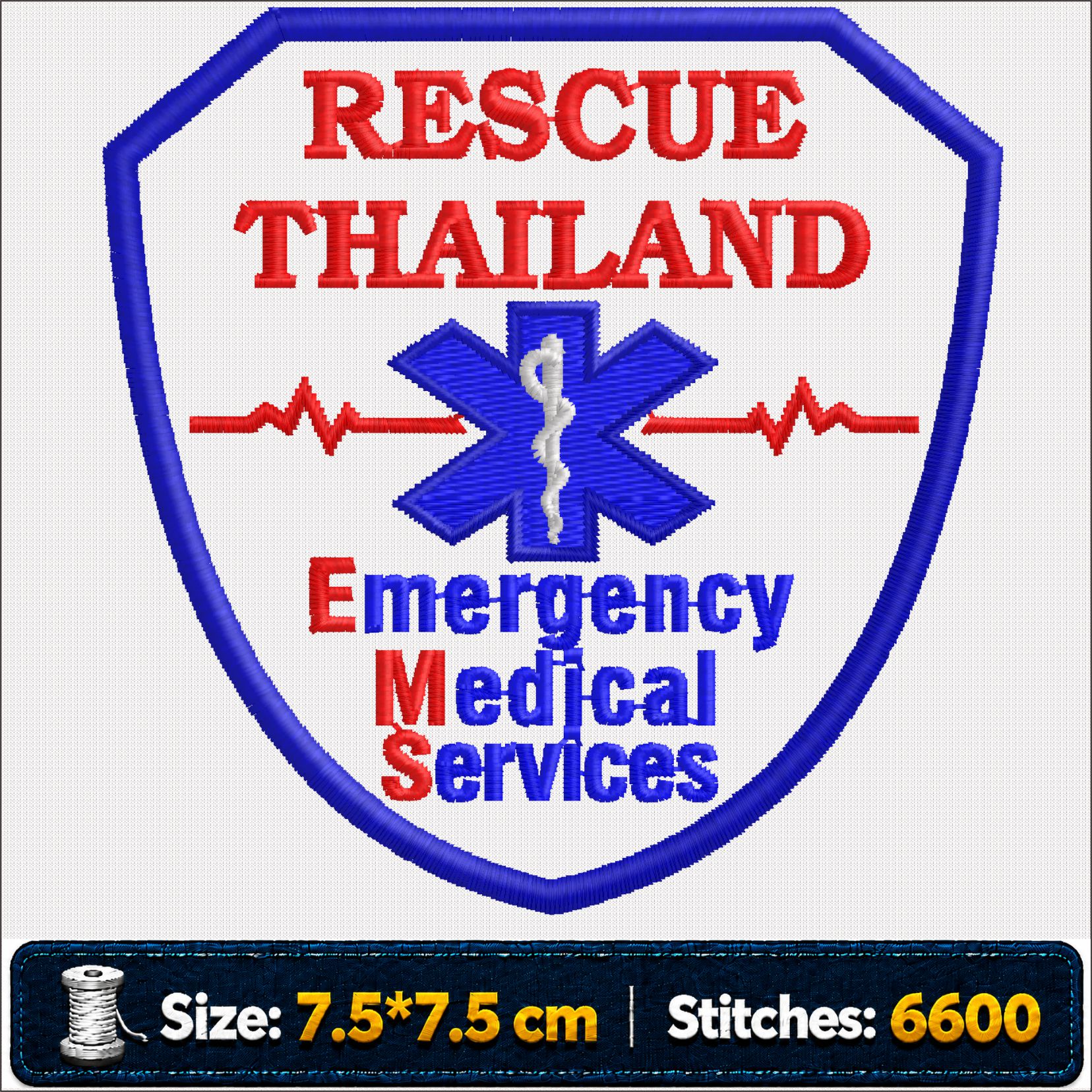 ลายปักกู้ชีพ RESCUE THAILAND Emergency Medical Services EMS ไฟล์ลายปักคอมพิวเตอร์