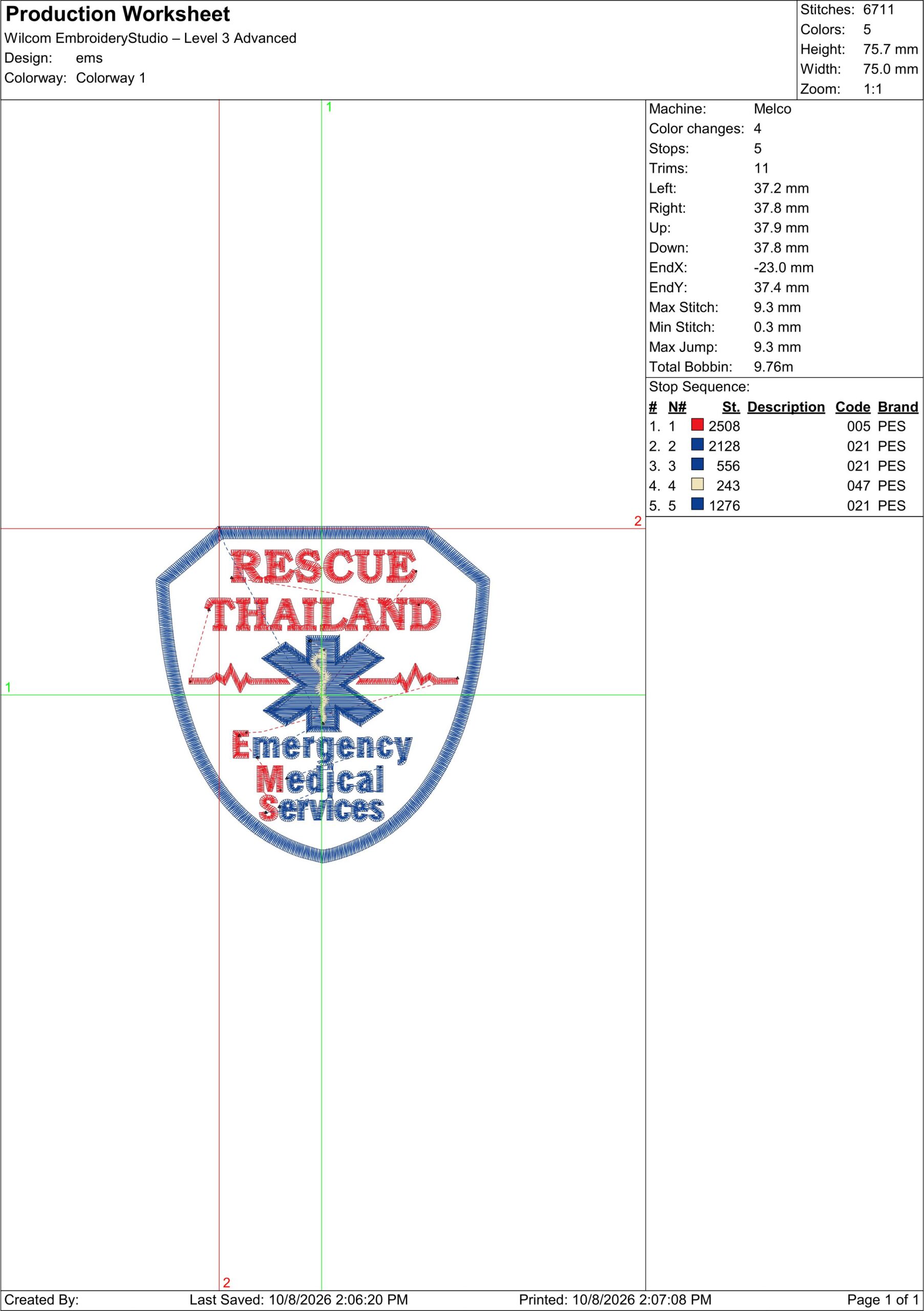 ลายปักกู้ชีพ RESCUE THAILAND Emergency Medical Services EMS ไฟล์ลายปักคอมพิวเตอร์ - Image 3